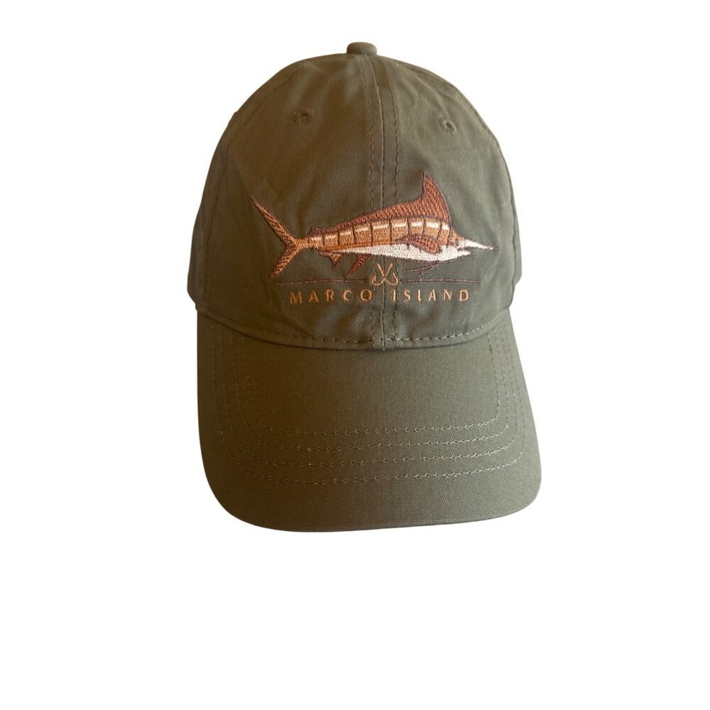 Marco Island Embroidered Olive‎ Green Cap W/ Adjustable Brown Strap
